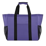 Bolsa de compras reutilizable para la cocina, bolsa de comestibles de dibujos animados, para playa, para mujer, plegable, para piscina, barco, color gris, Azul oscuro y morado, 15.4 X 9.8 X 12.8 inch
