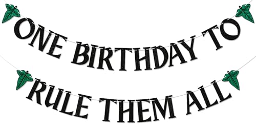 One Birthday To Rule Them All Banner - Fantasy Shire Theme Birthday Party Decor Medieval Baby Shower Decorations Black