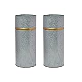 Hosley Set of 2 Galvanized Vases with Gold Rim Ideal Floral Vase for Farmhouse Kitchen Decor, Gift for Wedding Special Occasion Home Office Dried Floral Arrangements O5 (10' High)