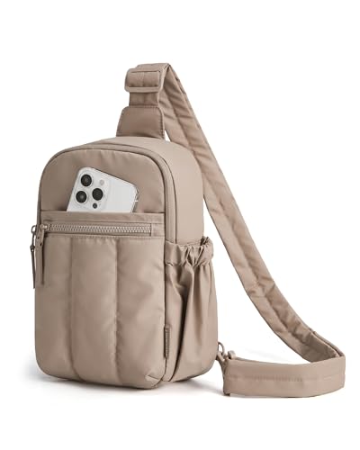 BAGSMART Small Crossbody Bags for Women Puffer Sling Bag Fanny Packs Purses Hobo Handbag for Daily Travel Hiking Camel