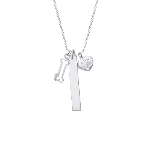 Bling Jewelry Personalized Animal Pet Dog Cat Puppy Kitten Bar Heart Dog Bone Charm Paw Prints Pendant Necklace For Women Teen .925 Sterling Silver Customizable