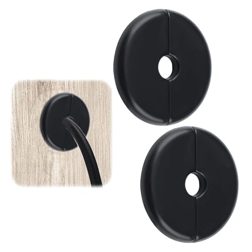 UFURMATE 2 placas redondas de plástico para cubrir cables, autoadhesivas para agujeros de pared, placas de cable para red de televisión/altavoces (negro, 10 mm)
