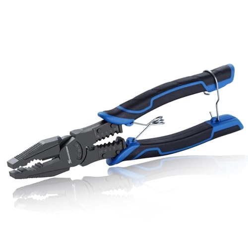SPEEDWOX 9" Linemans Pliers Combination Pliers with Wire Stripper and Crimper Heavy Duty High-Leverage Plier for Crimping Stripping Shearing Screwing Linemans Combination Pliers Screw Remover Pliers