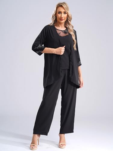 Women's Chiffon Pants Suits 3 Pieces Outfit Sets Wedding Party Outfit Evening Dress Suit4