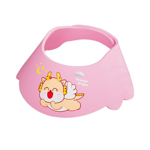 Image of Baby Shower Cap Shield, Soft Adjustable Kids Bath Visor Hat Shampoo Washing Hair Protection Cartoon for Toddler children (Pink Dragon)