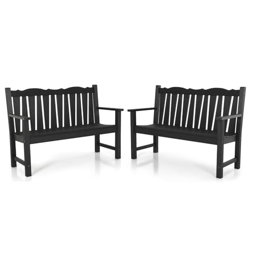 Image of Outdoor Bench Set of 2, Weatherproof Garden Benches for Outdoors, All Weather HIPS Patio Bench Holds up to 800lbs, Never Rot or Fade, Comfort Bench for Porch Garden Patio Yard and Park(Black)