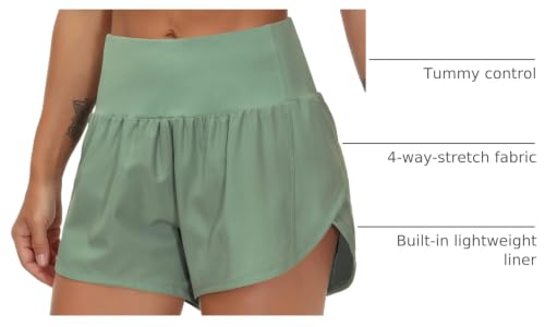 Image of THE GYM PEOPLE Women's High Waisted Running Shorts Quick Dry Workout Shorts | High Waist, Slim Fitted, Built-in Mesh Lined, Back Zipper Pockets, Lightweight, Breathable, Side Slit