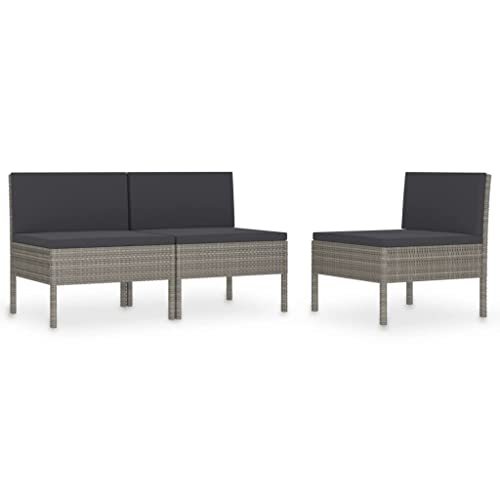 HETFTJN Lot de 3 Canapés de Jardin Modulaires en Résine Tressée, Fauteuils d'Extérieur avec Coussins Anthracite, Mobilier de Terrasse Stable en Acier,...