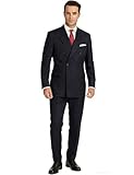 Pkrboro Men's Stripe Two Pieces Suit Peak Lapel Slim Fit Double Breasted Jacket & Pants Formal Tudexo