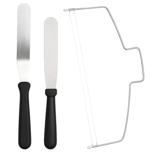 3 Stück Set Tortenmesser, Tortenschneider und Tortenbodenschneider mit 2 Spachteln, Winkelpalette für Präzises Schneiden, Kuchenschneider für Backwaren
