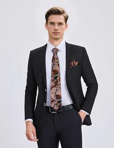 Image of YourTies Silk Paisley Floral Tie and Pocket Square Cufflinks with Lapel Pin Sets for Men 5PC Wedding Party