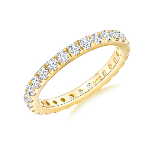 Cubic Zirconia Ring Wedding Bands for Women 14K Gold Plated Eternity Rings