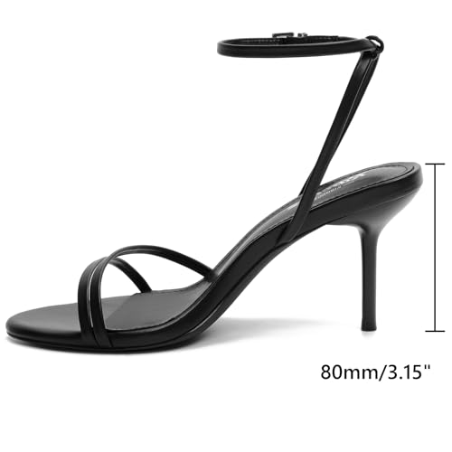 Image of RIBONGZ High Heels for Women Kitten Heeled Sandals with Ankle Strap Round Open Toe Strappy Stiletto Heels Comfort Summer Wedding Party Evening Prom Daily Dressy Shoes