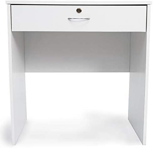 BuildRapido Computer Home Office Desk Security Key Lock Wooden Drawer Writing Table with Storage for Laptop & Valuables, Engineered Wood, White, 70 x 40 x 71.5cm