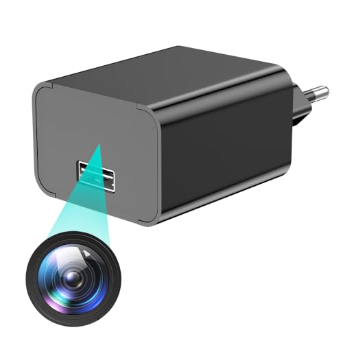 UIKOP Cámara espía oculta de 64GB con cargador USB 1080P HD con detección de movimiento, visión nocturna, cámara de niñera para interiores, mini cámara para seguridad en el hogar y la oficina, sin