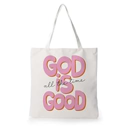 Yhtrg Pink Jesus Tote Bag, God Is Good All The Time Jesus Bible Verse Shoulder Canvas Christian Tote Bags for Women, Religious Christian Gifts for Women, Reusable Grocery Shopping Bags