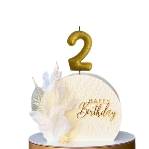 Image of Wanna Party Number 2 Glitter Gold Candle for Birthday Decoration Items /Cake Toppers /Cake Decorations