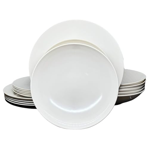 Vajilla melamina La Mediterránea 18 platos, para 6 personas; 6 platos llanos grandes 25.5cm; 6 platos para postre 20cm; 6 platos hondos para sopa o ensalada 21x5.3 cm (Para 6 personas, 18, Unidad)