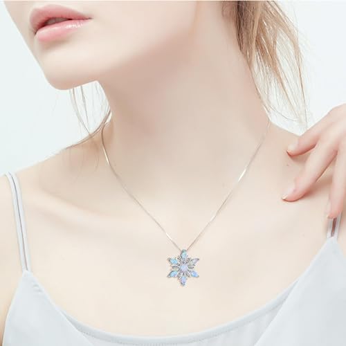 AXELUNA White Created Opal Snowflake Necklace Sterling Silver Cubic Zirconia Snow Flower Christmas Jewelry for Women Winter Gift3