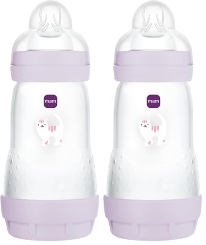 MAM Biberon Easy Start/Anti-Colique - 260ml - Lilas - Tétine Débit 2 (Lot de 2)
