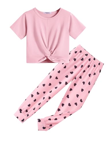 Image of Arshiner Girls 2 Piece Outfits Twist Front Tops and Sweatpants Clothing Set