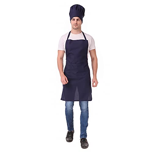 Image of KODENIPR CLUB Kitchen Apron With Cap Set for Women /Men Chef (Navy-Blue)