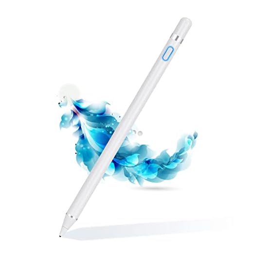 Domiy Active Stylus Pen for Touch Screens, Rechargeable Pencil Digital Stylus Pen Compatible with iPad and Most Tablet (White)