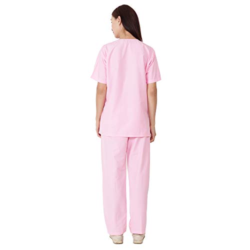 Image of RANK Women's Poly Viscose Scrub Suit for Nurses | Ot Surgical Hospital Medical Lab Scrub Uniform for Student Doctor and Dentist Size - XS (Pink)