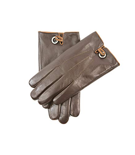 YISEVEN Winter Mens Lambskin Leather Gloves Warm Fleece Fur Lined Touchscreen Button Three Point Heated Genuine Sheepskin Dress Driving Motorcycle Gift Brown 11.0