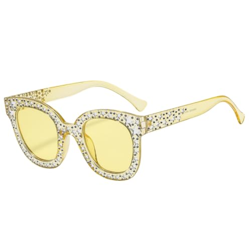 Shiratori Womens Oversized Square Sunglasses Bling Rhinestone Crystal Fashion UV400 Protection Trendy Sun Glasses for Women Men Yellow