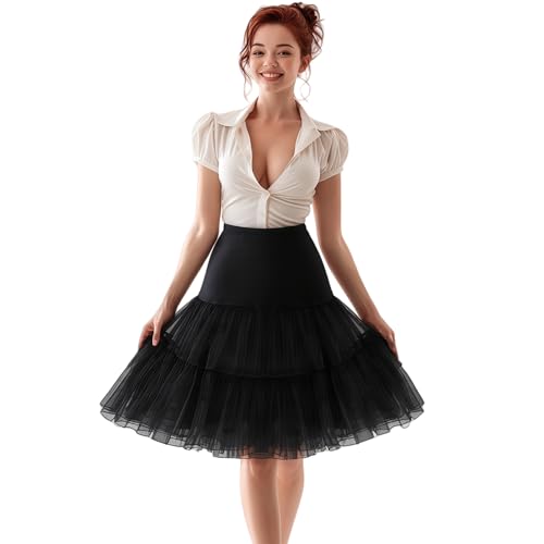 CHERRY LOVE Knee Length Petticoat 50S Vintage Underskirt 26inch Crinoline Petticoat Short Slips