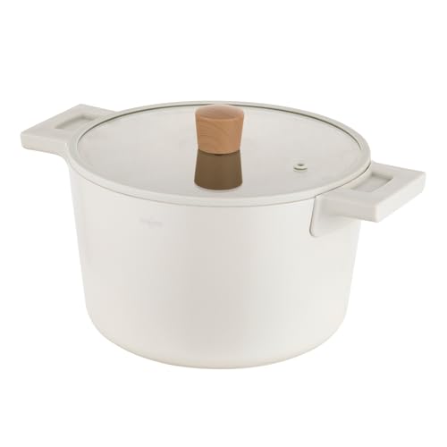 FLORINA Casseruola in alluminio Nube | 24 cm | 5,8 l | Adatta all'induzione | Rivestimento ceramico antigraffio | Manico soft-touch con effetto legno | Coperchio in vetro resistente al calore