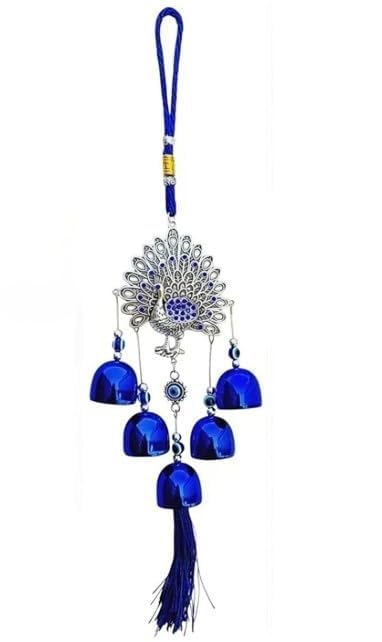 Eminent Decorative Peacock Wind Chime with Blue Bells, 38 cm Length, Traditional Home and Garden Decor (Silver)-image-37
