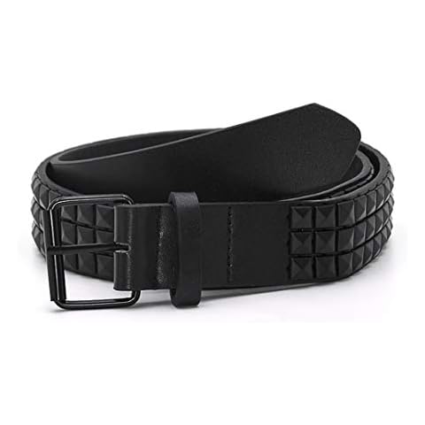Airlove 3 Row Studded Belt Stud Black Belt Pyramid Metal Belt for Jeans, Pants Cover