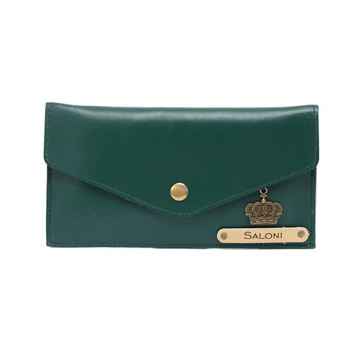 Image of AICA Personalised Name & Charm Leather Womens Wallet (H525Darkgreen)