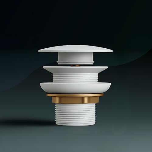 DILECI – Bonde Clic-Clac Blanche pour Lavabo avec ou sans Trop-Plein – Système Push-Up Étanche et Facile à Installer – Finition Céramique Design pour...