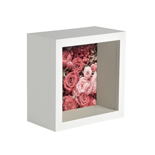 Image of Nicola Spring 3D Shadow Box Photo Frame - 4 x 4 (10 x 10cm) - Pack of 1 - White 3D Photo Picture Frame Deep Box Small Square Display Case for Crafts, Keepsakes, Wedding, Graduation