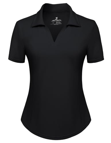 Women's Golf Polo Shirt V Neck Short Sleeve Tennis Shirt Sun Protection Moisture Wicking Athletic Tops