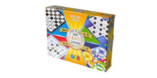 Jogo de Tabuleiro 4 Jogos em 1 Damas, Trilha, Ludo e Resta 1, GGB Plast, Multicor, 1045