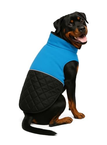 Image of The Pets Company Dog Winter Coat Jacket, Clothes, Windproof, Light Weight, Washable, Ultra Warm Thick Fleece Lined Dog Vest for Cold Weather Protection, (Reversible Blue, X-Large - 28 Inch)