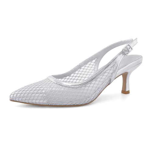 Slingback Heels for Women Kitten Heels Mesh Gauze Pumps Pointed Toe Stiletto Sandals Wedding Dress Shoes