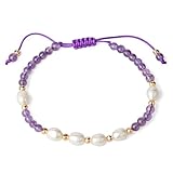 LCDIUDIU Edelstein Armband,4 Mm Naturstein Amethyst Weiße Perle Kristall Armband Verstellbar Handgefertigt Geflochtenes Angst Armband Yoga Power Perle Edelsteine Armreif Schmuck Für Männer Fraue
