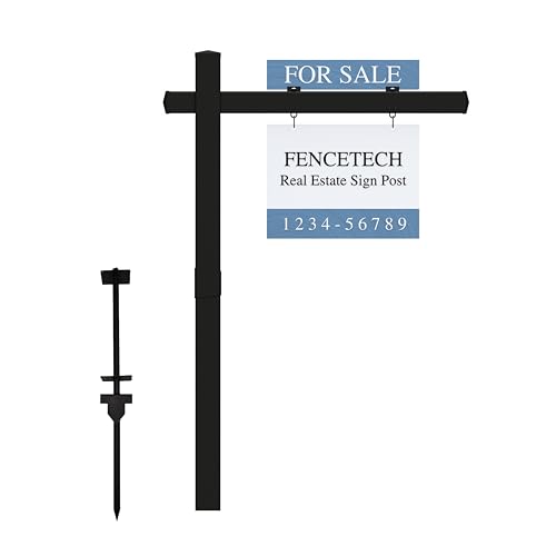 FENCETECH Vinyl PVC Real Estate Sign Post 6 Tall Realtor Yard Sign Post (Connected type) 47 Arm Holds Up to 36 Sign - Black (No Sign)