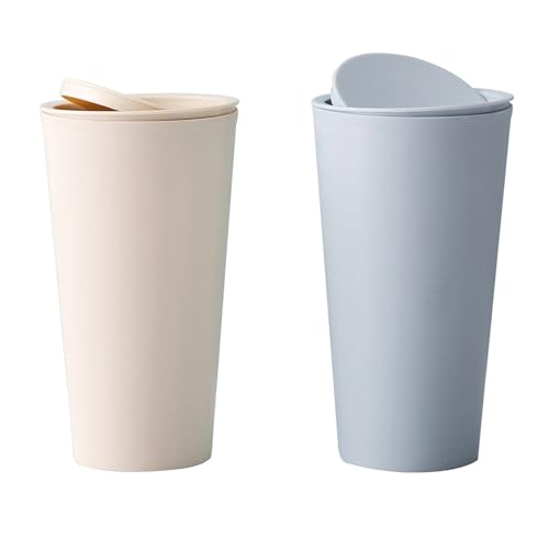 Image of Sheebo Modern Plastic Mini Wastebasket Trash Can with Lid for Car - Dispose of Tissues, Reciepts, and Other Small trashes; 1 Liter (2pk - Khaki & Light Blue)