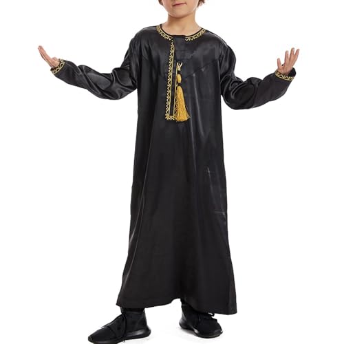 Muslim Outfits for Tween Boys Arabic Thobe Islamic Prayer 𝐑obe Long Sleeve Kaftan Ramadan Muslim Long Dress Eid Outfits2