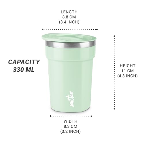 Image of MILTON Cool Touch Deccan Coffee Mug 350 Double Walled 330 ml Inner Stainless Steel Tea Mug with Lid, Coffee Mug Travel Tea Cup, Black Coffee, Tea Cup Single, Aqua Green