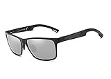 Kingseven Herren Sonnenbrille, verstellbar, rechteckig, polarisiert, UV400, ultraleicht, Al-Mg, (schwarz/silber), Medium