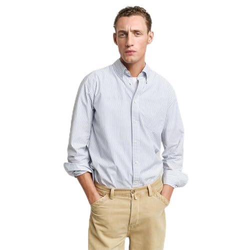 GANT Men's Rel Heritage Poplin Stripe Shirt Dress, Muted Blue, L