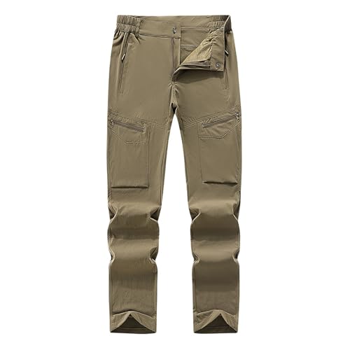 Pantalones de senderismo para hombre, elásticos, largos, de trekking, monocolor, secado rápido, rectos, transpirables, ligeros, para el tiempo libre, holgados, sin arrugas, pantalones tácticos, café