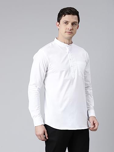 Image of KRYPTIC Men's Full Sleeve Regular Fit Short Kurta in Premium Pure Cotton with Patch Pocket and Mandarin Collar - Perfect Blend of Style and Comfort